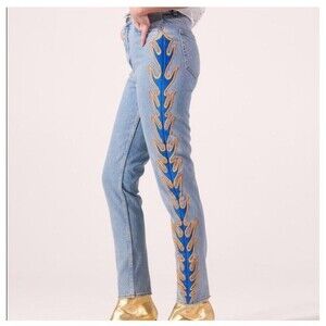 Sandro Paris Light Blue Denim Jean Flame  High Waist size 34 / US 25